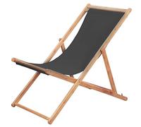 Tomostar Chaise Longue Pliante en Bois, Bain de Soleil Transat Chilienne Tissu et Cadre en Bois Gris