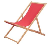 Tomostar Chaise Longue Pliante en Bois, Bain de Soleil Transat Chilienne Tissu et Cadre en Bois Rouge