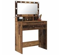 Tomostar Coiffeuse avec Miroir et Lumières, Table de Maquillage Meuble Chambre avec tiroir Bois Ancien 80 x 39,6 x 135 cm