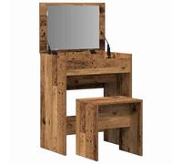 Tomostar Coiffeuse avec Miroir Rabattable et Tabouret, Coiffeuse Table de Maquillage Bois Ancien 60 x 40 x 75 cm Bois d'ingénierie