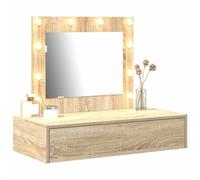 Tomostar Coiffeuse Murale avec Miroir et Lumières, Table de Maquillage Suspendue avec Tiroir Table de Toilette Murale Marron 83 x 40 x 70 cm Bois d'ingénierie