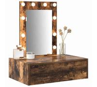 Tomostar Coiffeuse Murale avec Miroir et Lumières, Table de Maquillage Suspendue avec Tiroir Table de Toilette Murale Marron 60 x 40 x 70 cm Bois d'ingénierie