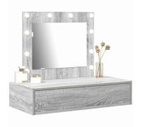 Tomostar Coiffeuse Murale avec Miroir et Lumières, Table de Maquillage Suspendue avec Tiroir Table de Toilette Murale Gris 83 x 40 x 70 cm Bois d'ingénierie