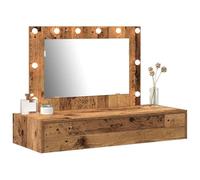 Tomostar Coiffeuse Murale avec Miroir et Lumières, Table de Maquillage Suspendue avec Tiroir Table de Toilette Murale Marron 100 x 40 x 70 cm Bois d'ingénierie