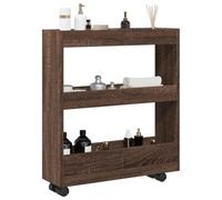 Tomostar Desserte de Cuisine, Desserte Étroite Chariot de Rangement à roulettes étroit 3 Niveaux 60 x 18 x 70 cm chêne Marron