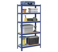 Tomostar Étagère à Charge Lourde, Étagère Rayonnage de Garage en Métal Meuble de Rangement Atelier Cave à 5 Niveaux Bleu Acier et Bois ingénierie 90x40x180 cm