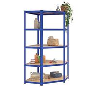 Tomostar Etagère d'angle Charge Lourde, Étagère Rayonnage de Garage en Métal Meuble de Rangement Atelier Cave à 5 Niveaux Bleu Acier et Bois d'ingénierie 90x90x200 cm