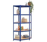 Tomostar Etagère d'angle Charge Lourde, Étagère Rayonnage de Garage en Métal Meuble de Rangement Atelier Cave à 5 Niveaux Bleu Acier et Bois d'ingénierie 75x75x180 cm