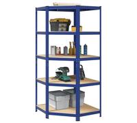 Tomostar Etagère d'angle Charge Lourde, Étagère Rayonnage de Garage en Métal Meuble de Rangement Atelier Cave à 5 Niveaux Bleu Acier et Bois d'ingénierie 90x90x198 cm