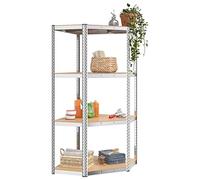 Tomostar Etagère d'angle Charge Lourde, Étagère Rayonnage de Garage en Métal Meuble de Rangement Atelier Cave à 4 Niveaux Argenté Acier et Bois d'ingénierie 75x75x160 cm