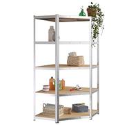 Tomostar Etagère d'angle Charge Lourde, Étagère Rayonnage de Garage en Métal Meuble de Rangement Atelier Cave 5 Niveaux Argenté Acier et Bois d'ingénierie 90x90x180 cm