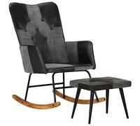 Tomostar Fauteuil à Bascule avec Repose-Pieds, Rocking Chair Chaise à Bascule Marron Noir véritable et Toile