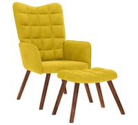 Tomostar Fauteuil avec Repose Pied, Fauteuil Salon Scandinave Chaise de Coiffeuse avec Tabouret en Velours Jaune