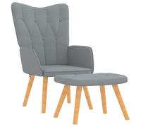 Tomostar Fauteuil avec Repose Pied, Fauteuil Salon Scandinave Chaise de Coiffeuse avec Tabouret Gris Clair Tissu