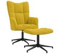 Tomostar Fauteuil avec Repose Pied, Fauteuil Salon Scandinave Chaise de Coiffeuse avec Tabouret Jaune Moutarde Velours