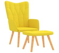 Tomostar Fauteuil avec Repose Pied, Fauteuil Salon Scandinave Chaise de Coiffeuse avec Tabouret Jaune Moutarde Tissu