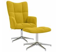 Tomostar Fauteuil avec Repose Pied, Fauteuil Salon Scandinave Chaise de Coiffeuse avec Tabouret Jaune Moutarde Velours