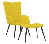 Tomostar Fauteuil avec Repose Pied, Fauteuil Salon Scandinave Chaise de Coiffeuse avec Tabouret Jaune Moutarde Velours