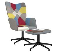 Tomostar Fauteuil Scandinave Patchwork avec Repose Pied, Fauteuil de Salon Chaise Coiffeuse avec Repose-Pied Patchwork Tissu