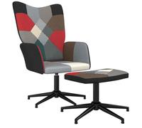 Tomostar Fauteuil Scandinave Patchwork avec Repose Pied, Fauteuil de Salon Chaise Coiffeuse avec Tabouret Patchwork Tissu