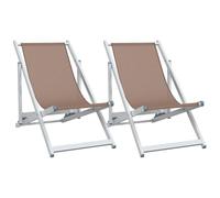 Tomostar Lot de 2 Chaises Longue Pliante, Bain de Soleil Transat Chilienne Marron Aluminium textilène