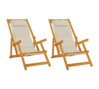 Tomostar Lot de 2 Chaises Longue Pliante en Bois, Bain de Soleil Transat Chilienne avec Coussin 2 pcs Marron 61.5 x 123 x 82cm