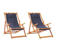 Tomostar Lot de 2 Chaises Longue Pliante en Bois, Bain de Soleil Transat Chilienne Bleu Tissu