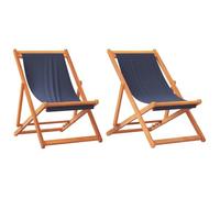 Tomostar Lot de 2 Chaises Longue Pliante en Bois, Bain de Soleil Transat Chilienne Bleu Tissu