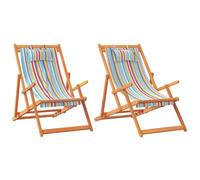 Tomostar Lot de 2 Chaises Longue Pliante en Bois, Bain de Soleil Transat Chilienne Multicolore Tissu