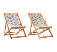 Tomostar Lot de 2 Chaises Longue Pliante en Bois, Bain de Soleil Transat Chilienne Multicolore Tissu