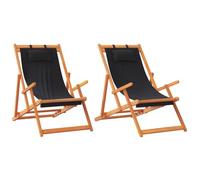 Tomostar Lot de 2 Chaises Longue Pliante en Bois, Bain de Soleil Transat Chilienne Noir Tissu