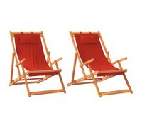 Tomostar Lot de 2 Chaises Longue Pliante en Bois, Bain de Soleil Transat Chilienne Rouge Tissu