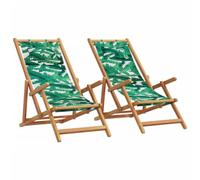 Tomostar Lot de 2 Chaises Longue Pliante en Bois, Bain de Soleil Transat Chilienne Tissu et Bois Massif