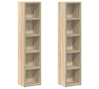 Tomostar Lot de 2 Étagère Colonne à CD/DVD, Meuble de Rangement CD et DVD Armoire à CD Étagère Bibliothèque 2 pcs Chêne sonoma 21x16x93,5 cm Aggloméré