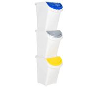 Tomostar Lot de 3 Poubelle Tri Sélectif, Poubelle de Cuisine Système de tri Sélectif des Déchets Poubelles empilables avec couvercles 3 pcs blanc PP 120 L