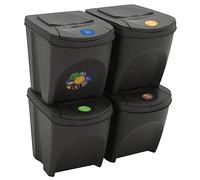 Tomostar Lot de 4 Poubelle Tri Sélectif, Poubelle de Cuisine Système de tri Sélectif des Déchets Poubelles à ordures empilables 4 pcs Gris 100 L Polypropylène