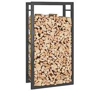 Tomostar Range Bûche Vertical, Range Bois Étagère à Bûches Support pour Bois de Cheminée Noir mat 50x28x94 cm Acier