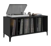 Tomostar Support pour Tourne-Disque, Porte-disques Présentoir Meuble de Rangement pour Disques Vinyles Noir 100x38x48 cm Bois d'ingénierie