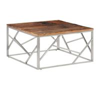Tomostar Table Basse, Table Centrale Salon Bout de Canapé argenté INOX et Bois de mélèze Massif