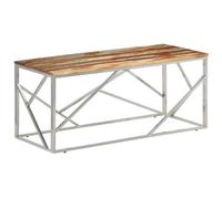 Tomostar Table Basse, Table Centrale Salon Bout de Canapé argenté INOX et Bois de récupération Massif