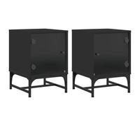 Tomostar Table de Chevet Lot de 2, Table de Nuit Chevet de Lit avec Portes en Verre 2 pcs Noir 35x37x50 cm