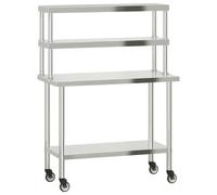 Tomostar Table de Travail Cuisine, Plan de Travail Restaurant Table de Préparation des Aliments avec étagère 110x55x150 cm INOX