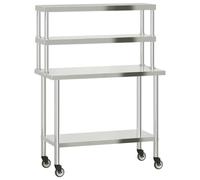 Tomostar Table de Travail Cuisine, Plan de Travail Restaurant Table de Préparation des Aliments avec étagère 110x55x150 cm INOX