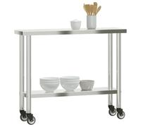 Tomostar Table de Travail Cuisine, Plan de Travail Restaurant Table de Préparation des Aliments avec Roues 110x30x85 cm INOX