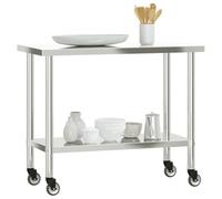 Tomostar Table de Travail Cuisine, Plan de Travail Restaurant Table de Préparation des Aliments avec Roues 110x55x85 cm INOX