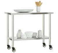 Tomostar Table de Travail Cuisine, Plan de Travail Restaurant Table de Préparation des Aliments avec Roues 110x55x85 cm INOX