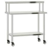 Tomostar Table de Travail Cuisine, Plan de Travail Restaurant Table de Préparation des Aliments avec étagère 110x55x120 cm INOX
