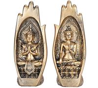 Tomotato 2 Pièces Bouddha 8 Pouces Figurine Méditant Zen Bouddha Statue Résine Synthétique Petit Bouddha Assis Sculpture pour Jardin Porche Salon Décoration(Gold)