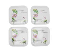 Tomotato 4 Pièces Assiette à Collation,15×15cm Mini Plateau de Service Carré de Collation Aux Fruits,Assiette à Dessert pour Cuisine de Fête de Mariage, Petit Plateau de Nourriture(Fleur de lotus)