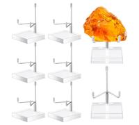 Tomotato 8Pcs Chevalet d'Exposition à Bras Métallique Ajustable pour Petits Objets de Collection, Présentoir en Acrylique Transparent pour Cristaux, Pierres Précieuses, Roches et Agates, 6x6x10,8cm